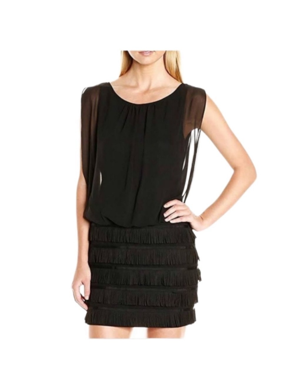 Scarlet Brand Dress Size 6 Fringe Skirt Chiffon Blouson Dress New